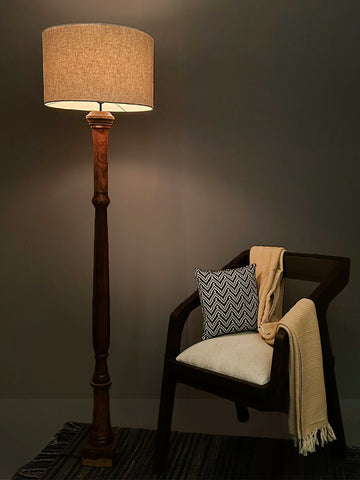 Colonial Floor Lamp with Natural Shade