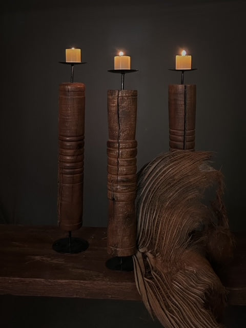 Wooden Craved Candlestands (Set of 3)
