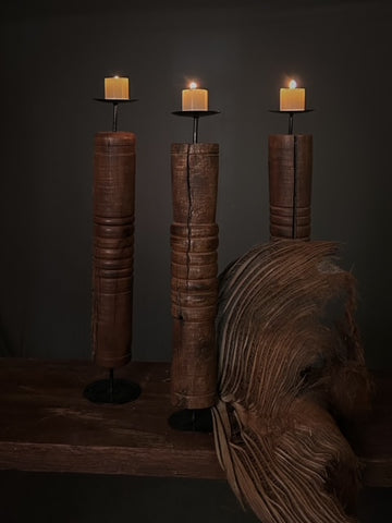 Wooden Craved Candlestands (Set of 3)