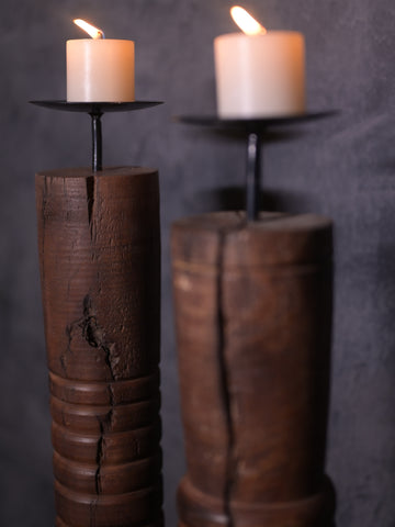 Wooden Craved Candlestands (Set of 3)